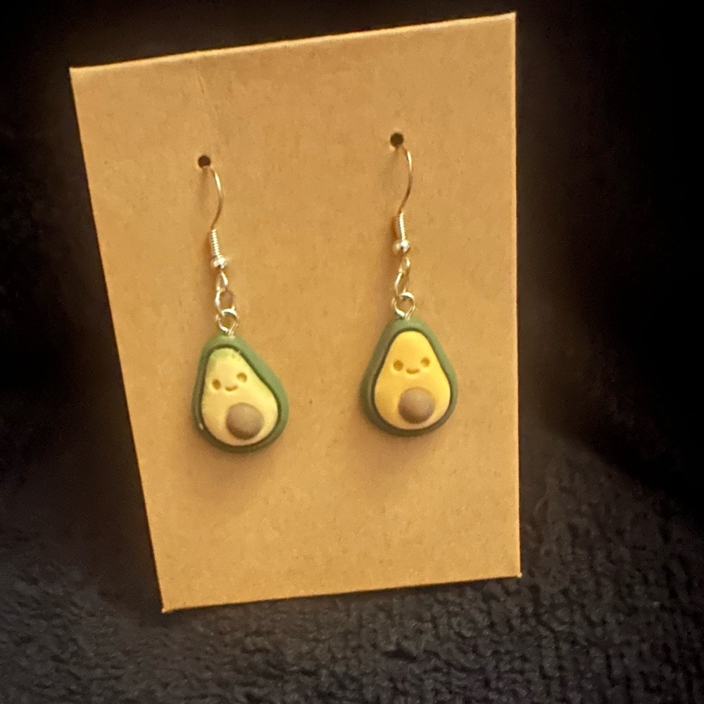 Handmade Avocado Dangle Earrings in Green